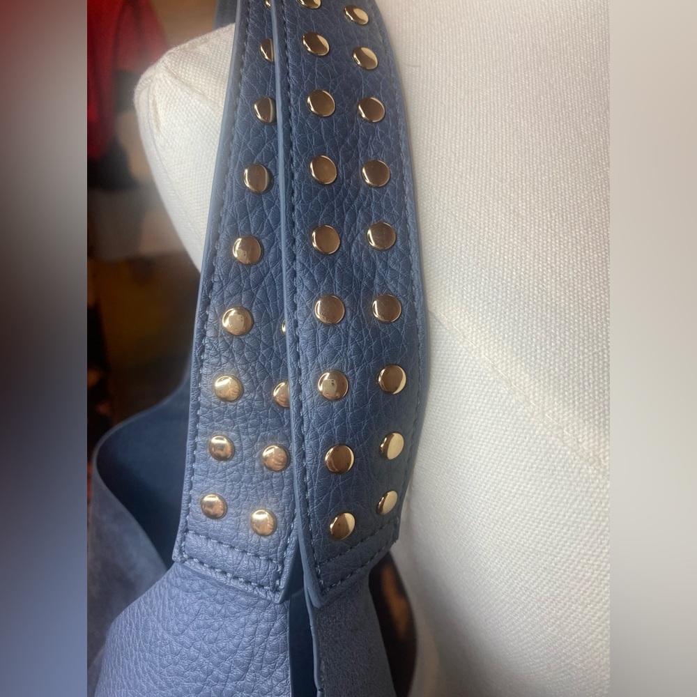 Shiraleah Blue Hobo Tote Bag with Studded Strap, Suede & Faux Leather - Picture 8 of 11